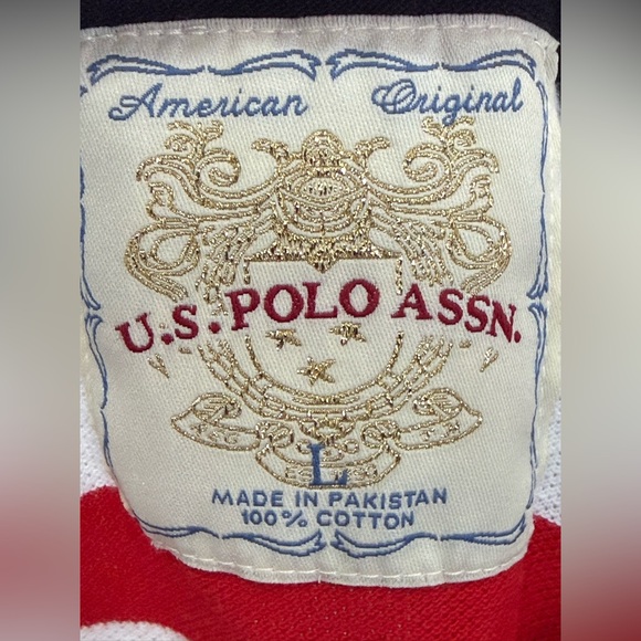 New US Polo Assn L Striped Polo Shirt - White, Red & Navy 189 - Picture 8 of 9